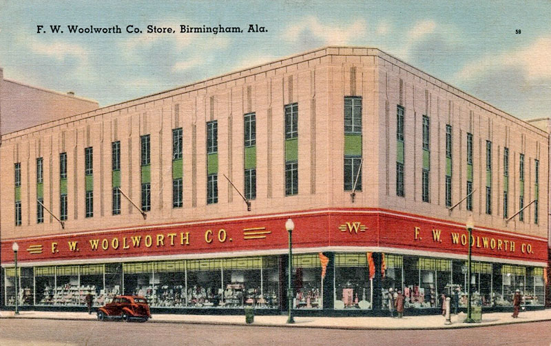 Postcard view of the Woolworth Building at 1901 3rd Avenue North in downtown Birmingham.