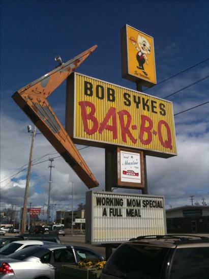 Bob Sykes Bar-B-Que sign, March 2010