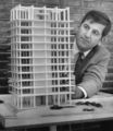 Architect Fritz Woehl with a model for the proposed second Doctors Center tower in 1966