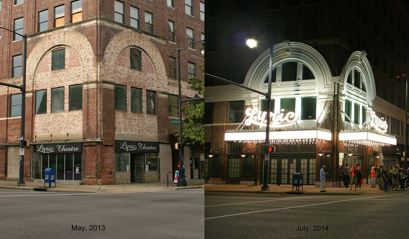 File:Lyric Theater entrance, before and after renovation.jpg